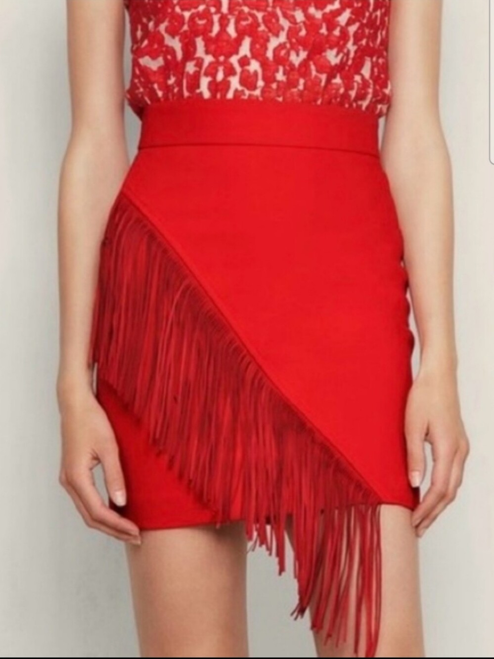 MAJE High Waist Red Fringe Mini Skirt Size XS